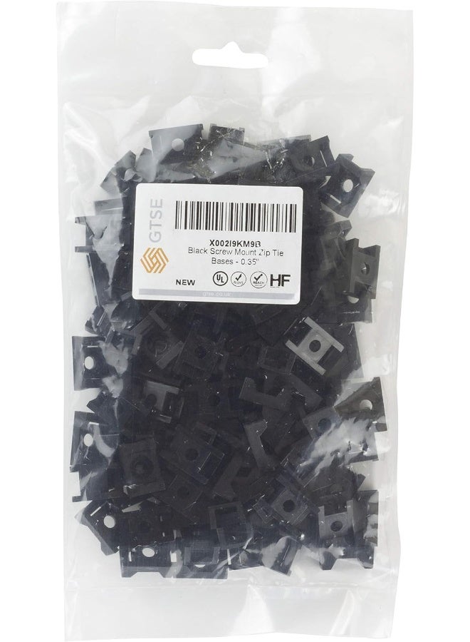 100 Pack of Black Screw Mount Cable Tie Bases - Cable Ties up to 5mm Wide - 4mm (M4) Screw Hole - Saddle Mount Cable Tie Fixings