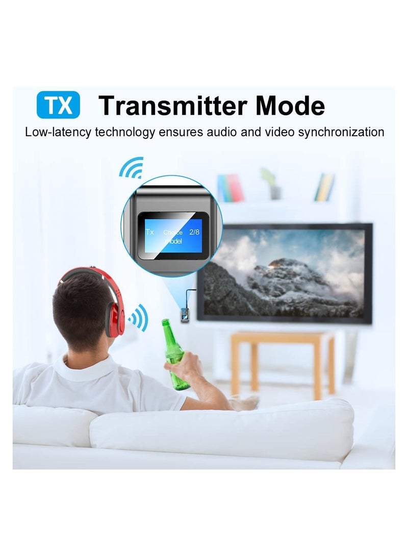 Bluetooth Transmitter and Receiver Bluetooth 5.0 Audio Adapter 2-in-1 Wireless Bluetooth Adapter for Car/TV/PC/Home Audio System 3.5mm Wireless Audio Receiver Adapter with Display Screen