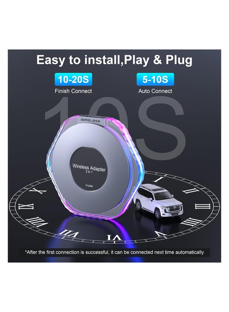 Wireless CarPlay and Android Auto Adapter, 2024 Plug & Play Magic Box for iOS 10+ and Android 11+, Includes USB-C and USB-A Cables, Easy Connection for Your Phone.