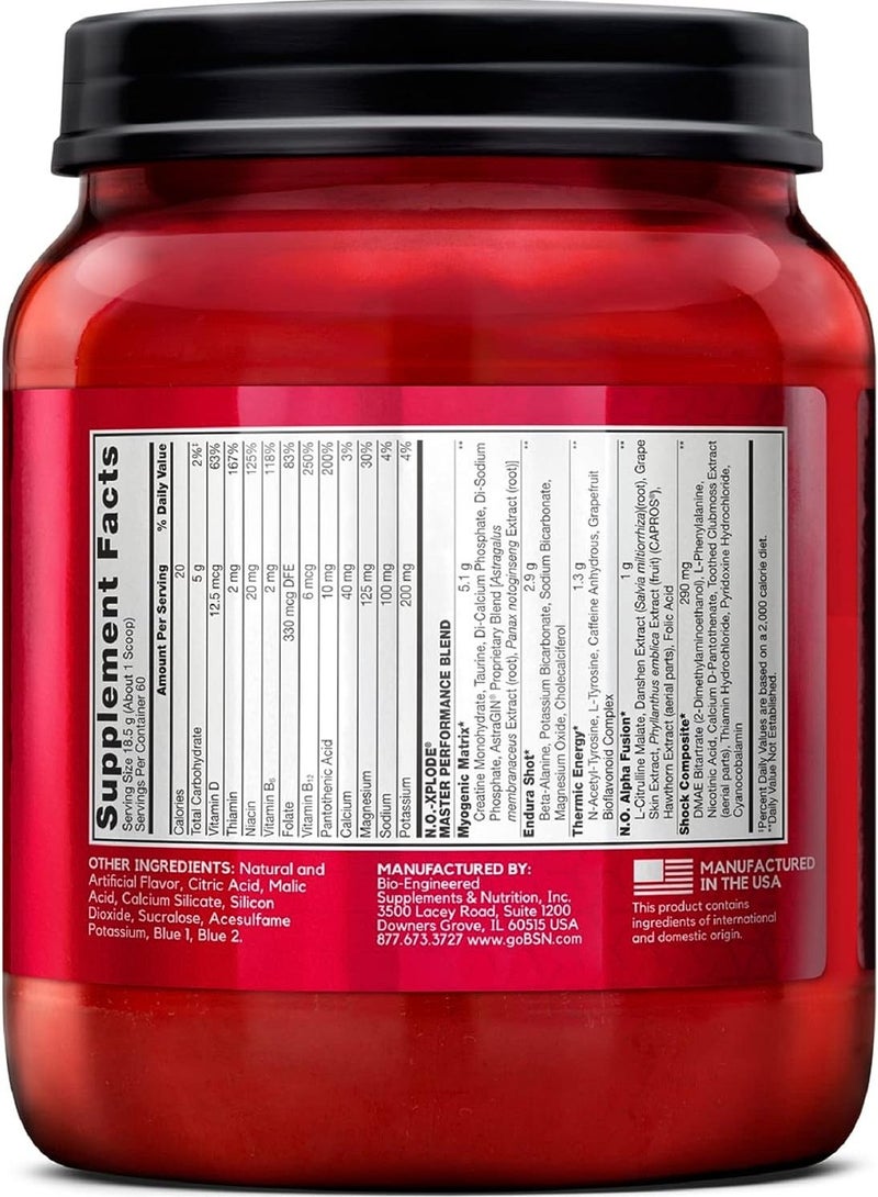 BSN N.O.-XPLODE Legendary Pre-Workout Supplement with Creatine, Beta-Alanine, and Energy,Dietary Supplement , 2.45 LB , Watermelon, 60 Servings