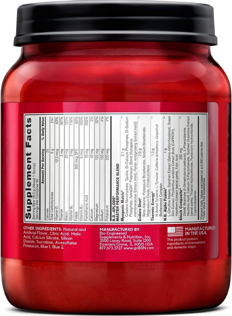 BSN N.O.-XPLODE Pre Workout Powder, Energy Supplement for Men and Women with Creatine and Beta-Alanine, Flavor: Fruit Punch, 60 Servings