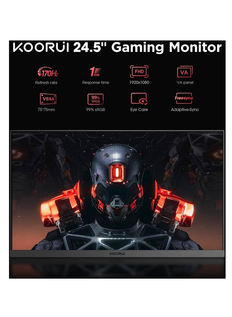 KOORUI 24.5 FHD 170Hz VA Gaming Monitor, 1ms Response Time , Black | 25E3A