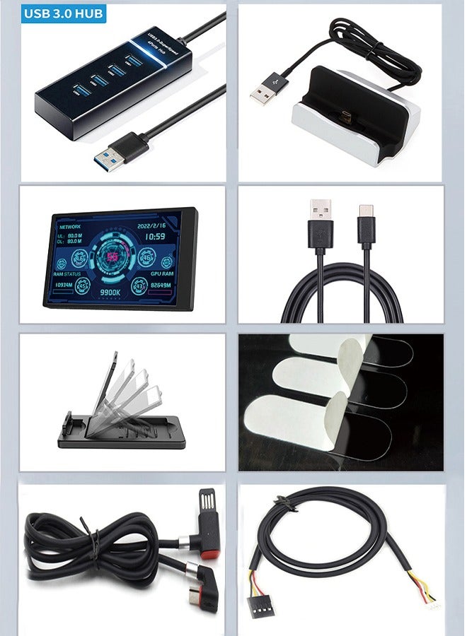 English Version Computer Temp Monitor, PC Sensor Panel Display, PC Temperature Display for PC ARGB Computer Case Secondary Screen, IPS USB Mini Screen PC CPU RAM HDD Data Monitor