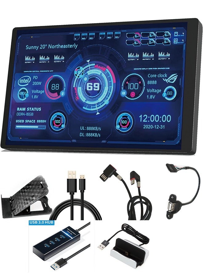 English Version Computer Temp Monitor, PC Sensor Panel Display, PC Temperature Display for PC ARGB Computer Case Secondary Screen, IPS USB Mini Screen PC CPU RAM HDD Data Monitor