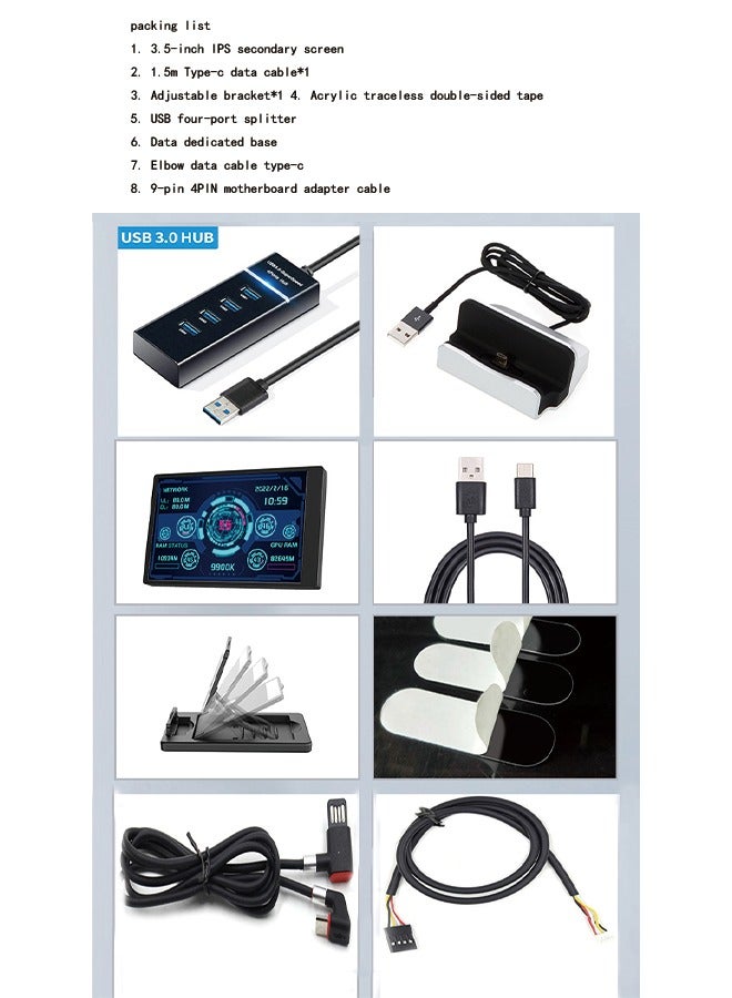 English Version Computer Temp Monitor, PC Sensor Panel Display, PC Temperature Display for PC ARGB Computer Case Secondary Screen, IPS USB Mini Screen PC CPU RAM HDD Data Monitor