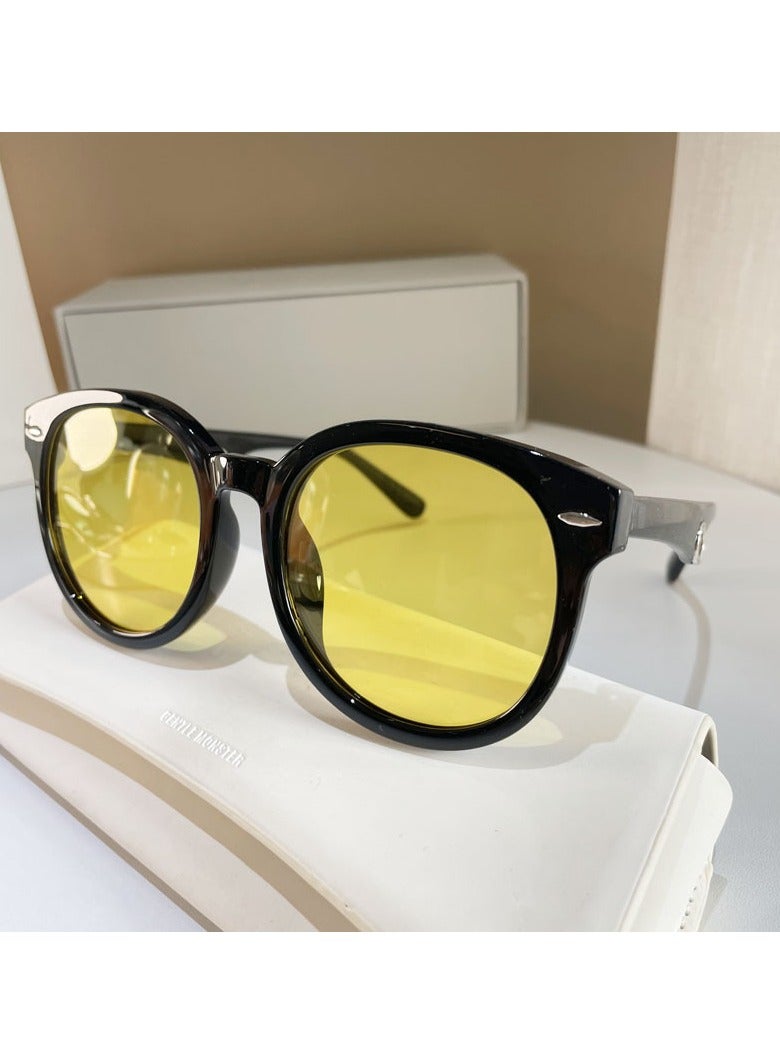 Retro sunglasses female rivets anti-UV polarizing sunglasses male square big face slimming glasses tide