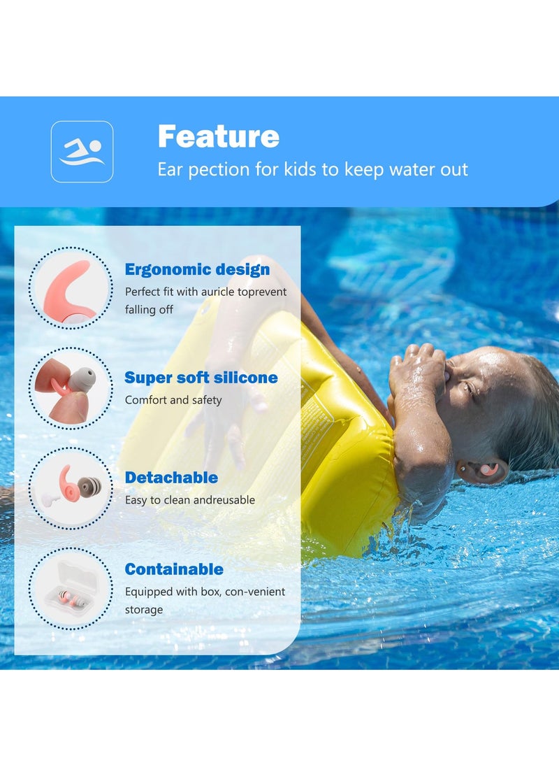 Kids Swimming EarPlugs, 3 Pairs Silicone Children's Swimming Earplugs, Reusable Children's Swimming Earplugs for Swimming/Surfing/Diving, Recommended for 4-12 Years Olds and Small Ear Teen