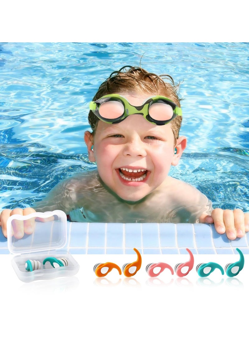 3 Pairs Swimming Earplugs for Kids, Soft Silicone Waterproof Swimming Earplugs, Kids' Reusable Swimming Earplugs for Swimming, Surfing, Diving, Showering for Kids Aged 5~12 Years