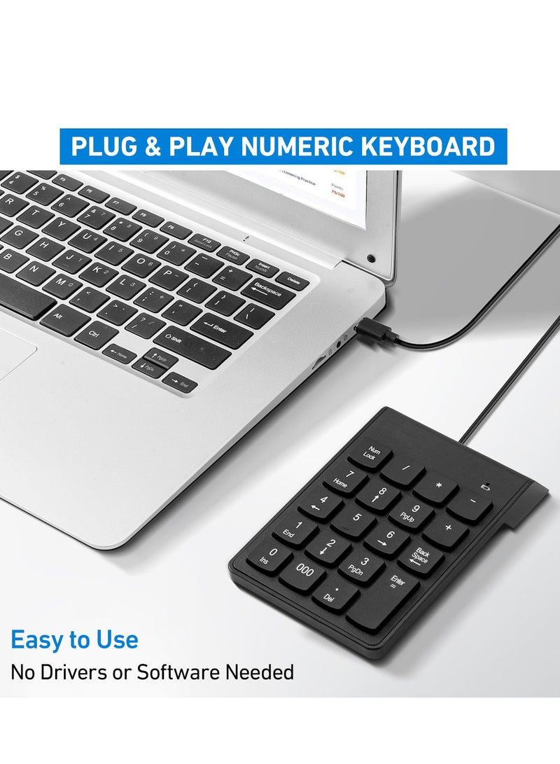 Type C Number Pad, USB 19 Keys Mini Number Keyboard Plug & Play Financial Accounting Numpad Office Home Portable Slim Numeric Keypad for Laptop Phone PC Tablet Notebook (Black)