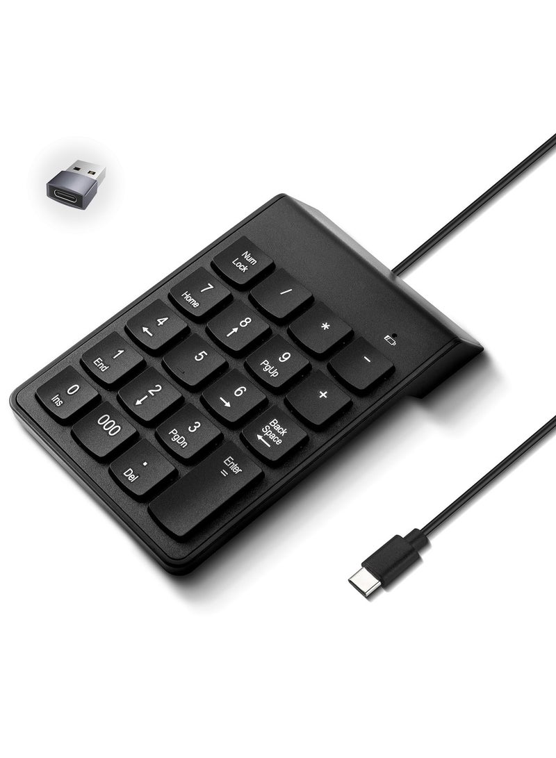 Type C Number Pad, USB 19 Keys Mini Number Keyboard Plug & Play Financial Accounting Numpad Office Home Portable Slim Numeric Keypad for Laptop Phone PC Tablet Notebook (Black)