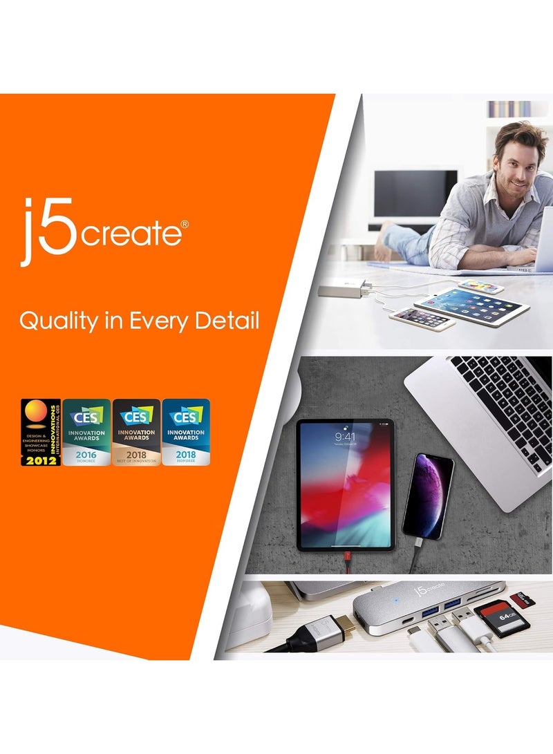 j5create JCH471 USB-C™ Gigabit Ethernet & Hub Multi Adapter, Metallic Champagne