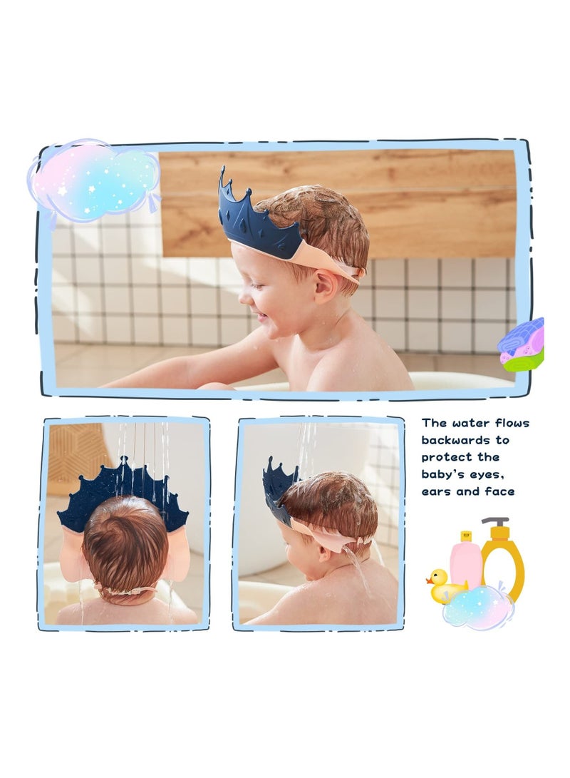 Baby Shower Cap Shield, Shower Cap for Kids, Visor Hat for Eye and Ear Protection for 0-9 Years Old Children, Crown Shape Makes The Baby Bath More Fun (Blue)