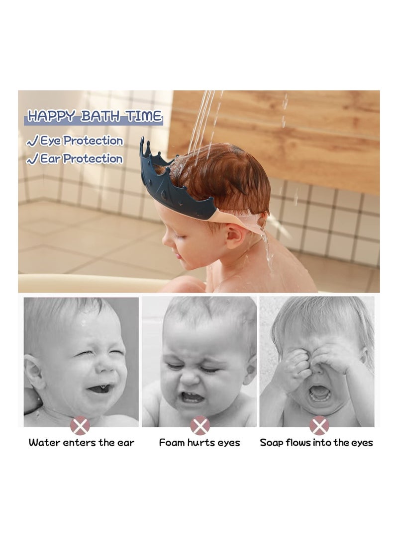 Baby Shower Cap Shield, Shower Cap for Kids, Visor Hat for Eye and Ear Protection for 0-9 Years Old Children, Crown Shape Makes The Baby Bath More Fun (Blue)