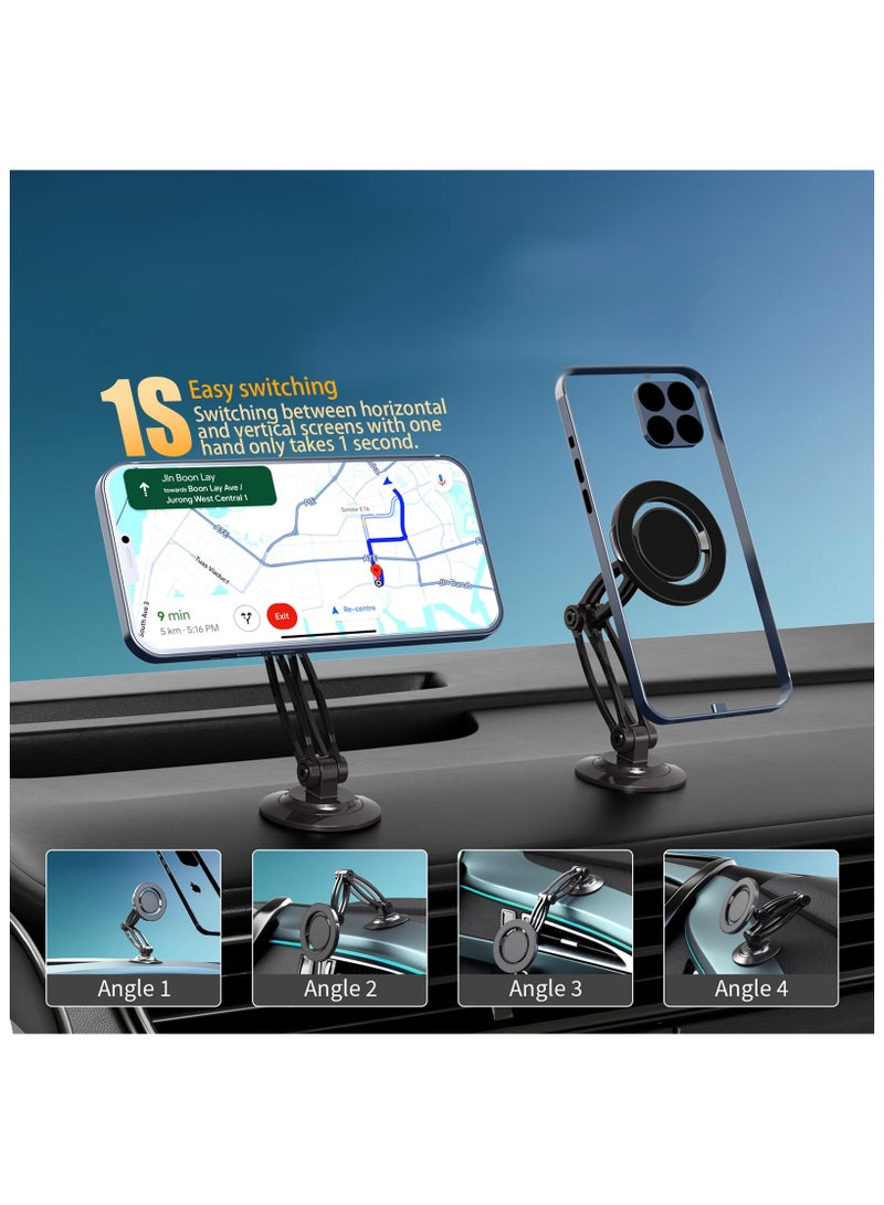 for Magnetic Phone Holder for Car with Metal Ring, Car Dashboard, 360° Rotation, Adjustable Double Folding Arms, Strong Magnet, Stable Car Mount for i.Phone 15 Pro Max 14 13 12 All Phones case