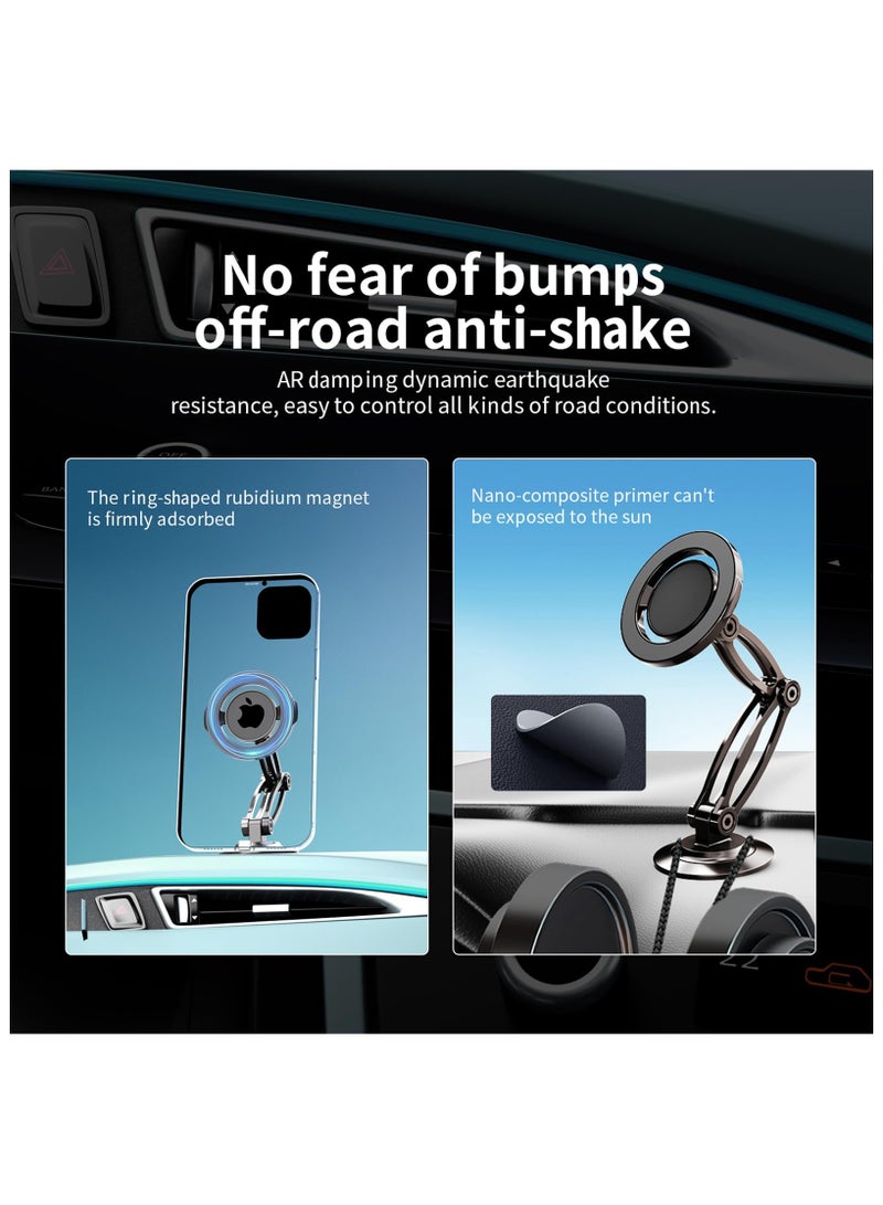 for Magnetic Phone Holder for Car with Metal Ring, Car Dashboard, 360° Rotation, Adjustable Double Folding Arms, Strong Magnet, Stable Car Mount for i.Phone 15 Pro Max 14 13 12 All Phones case