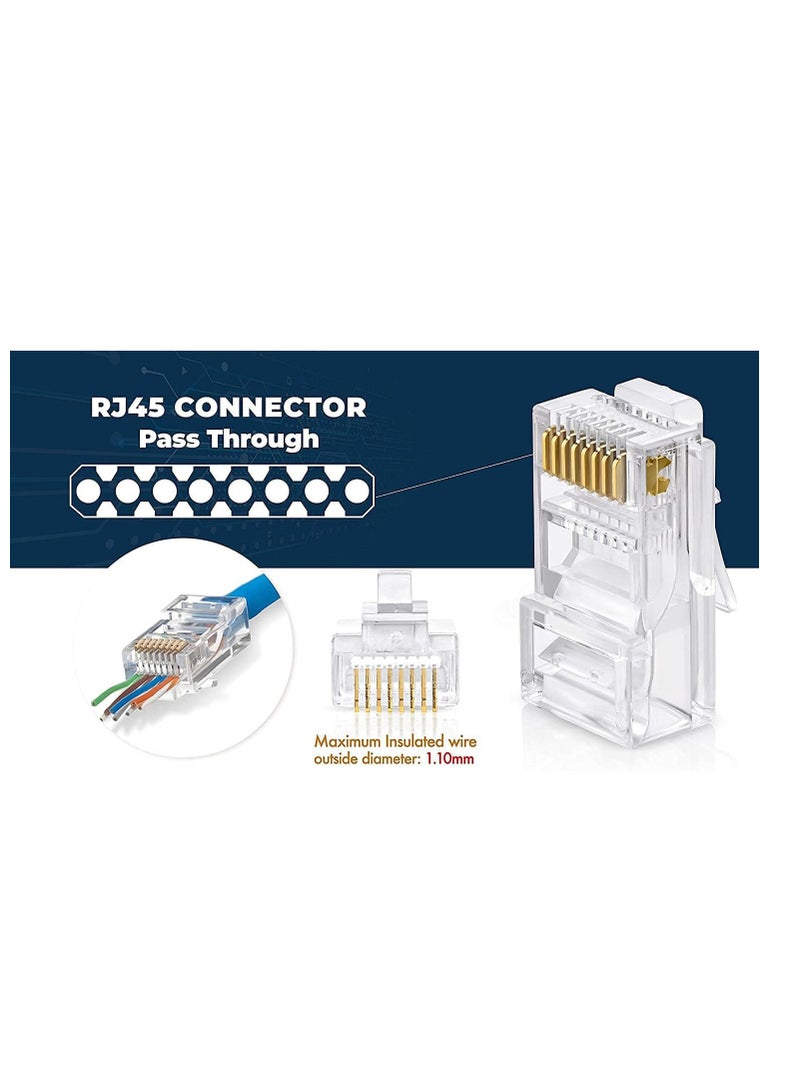 DKURVE  Pass Through Connectors, Pack of 100 With  Cat6 / 5e Keystone Jacks, 20 Pack - White