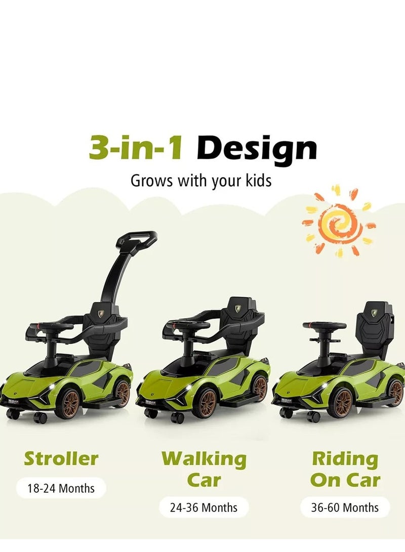 Lamborghini Ride on Push Car Walking Toy Stroller with USB Port - Green