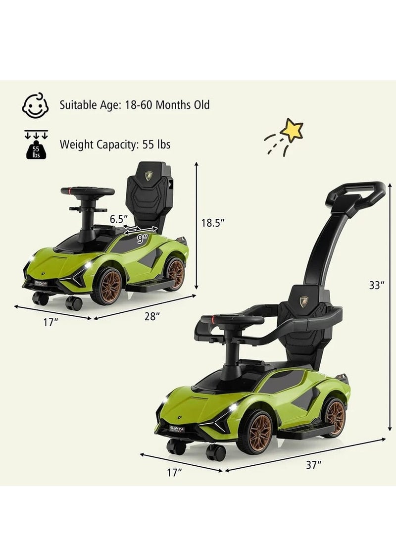 Lamborghini Ride on Push Car Walking Toy Stroller with USB Port - Green