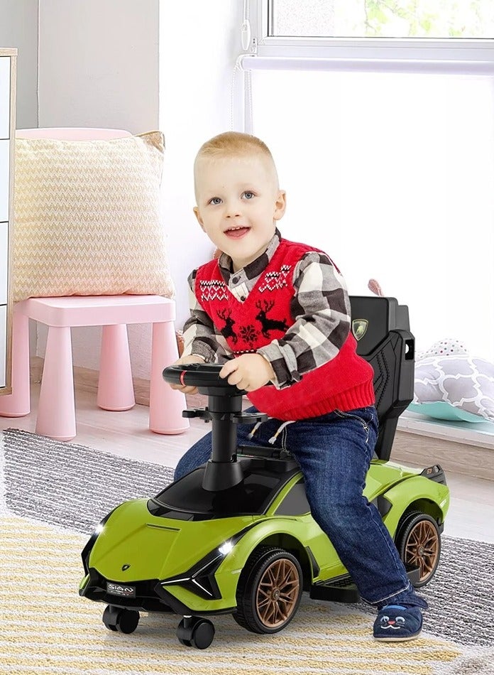 Lamborghini Ride on Push Car Walking Toy Stroller with USB Port - Green