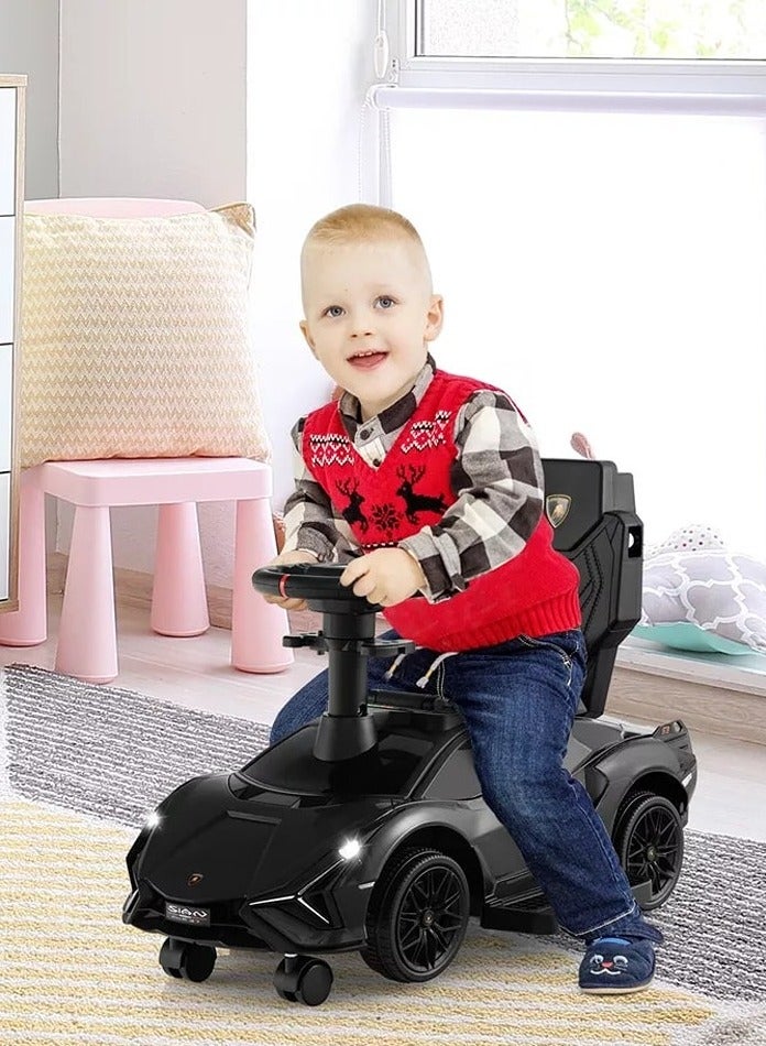 Lamborghini Ride on Push Car Walking Toy Stroller with USB Port - Black