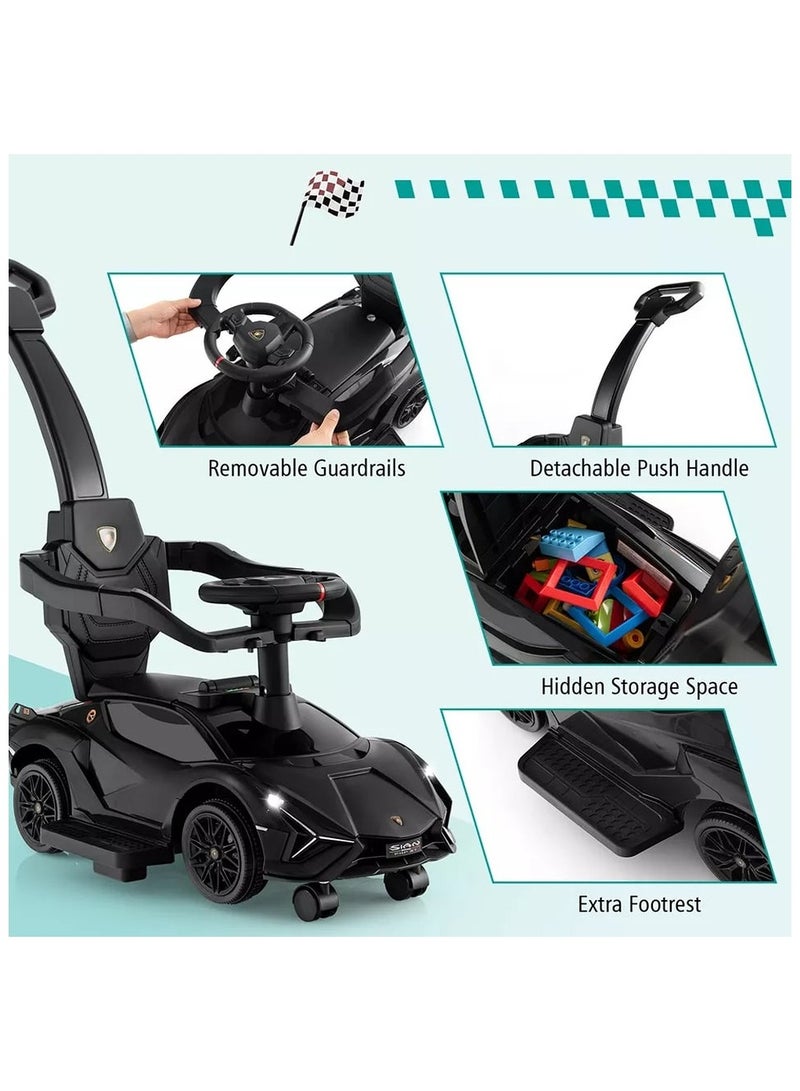 Lamborghini Ride on Push Car Walking Toy Stroller with USB Port - Black