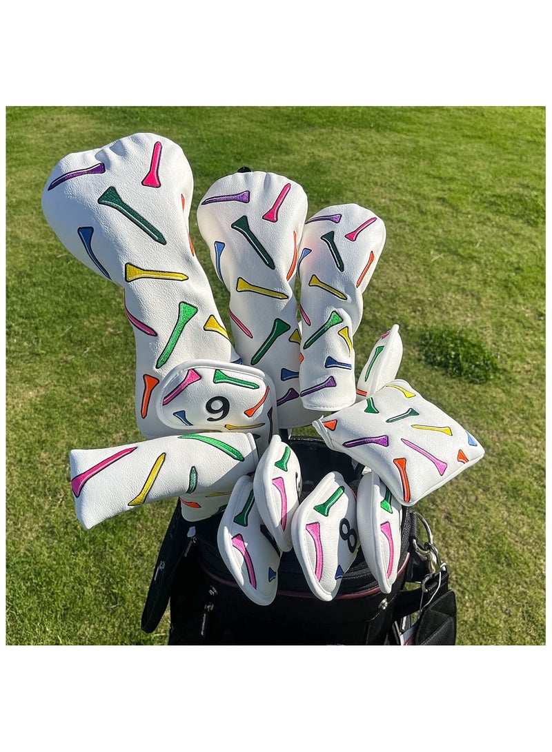 Golf Headcovers, Colorful Tee Driver Headcover, Fairway Wood Cover, Hybrid Cover, Leather 3 Wood Headcover, Mallet Putter Headcover, Blade Putter Cover, Golf Club Covers for Odyssey Taylormade - 3Pcs