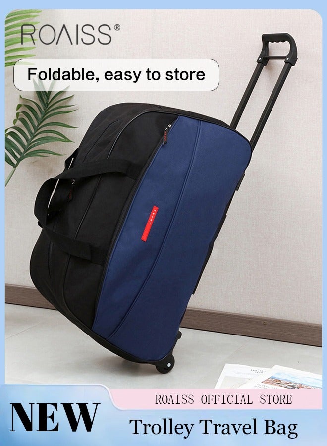 Unisex Trolley Travel Bag Oxford Fabric Large Capacity Foldable Multifunctional Luggage Bag with Various Carrying Methods Waterproof Wear Resistant Sports Fitness Bag with Smooth Zipper and Wheels