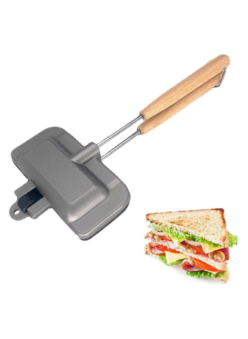 Double-Sided Non-Stick Sandwich Pan - Foldable Grill & Frying Pan for Bread, Toast, Pancake Maker, Breakfast Machine