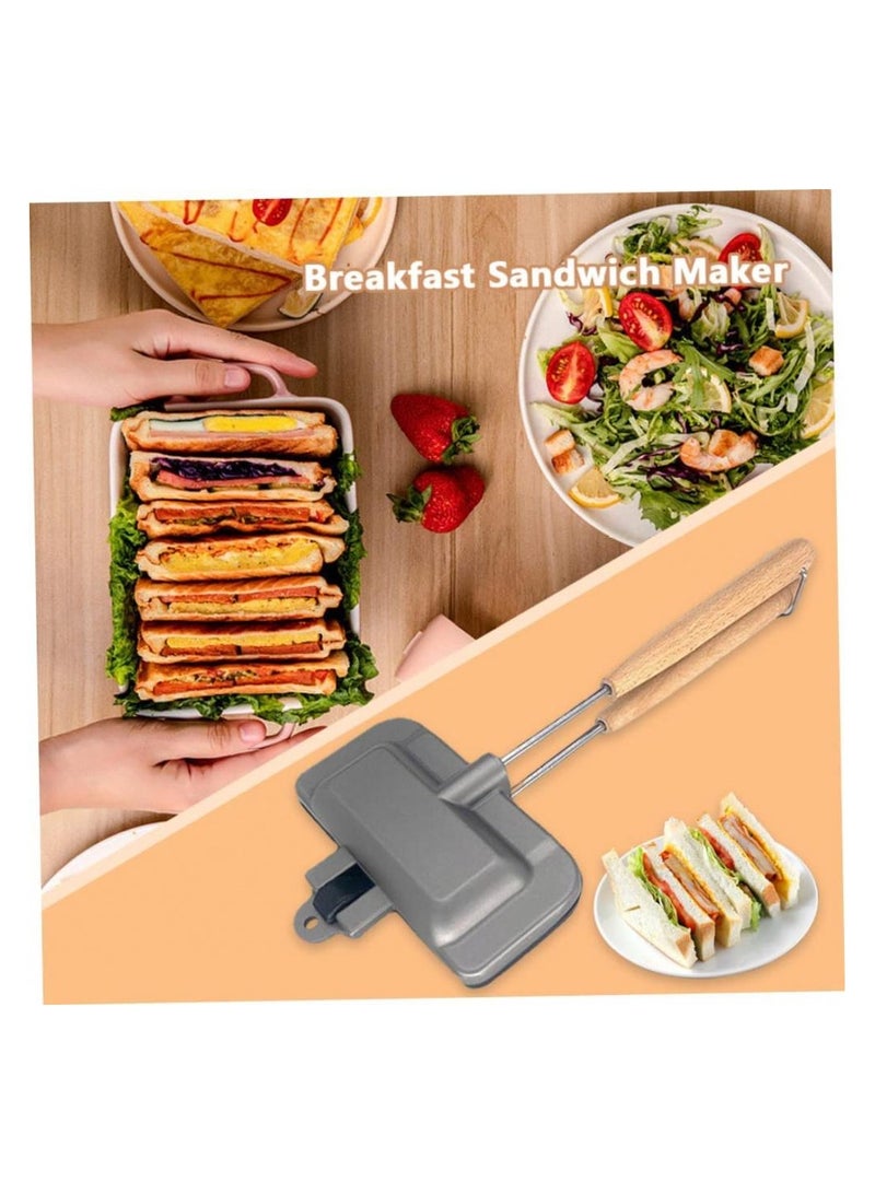 Double-Sided Non-Stick Sandwich Pan - Foldable Grill & Frying Pan for Bread, Toast, Pancake Maker, Breakfast Machine