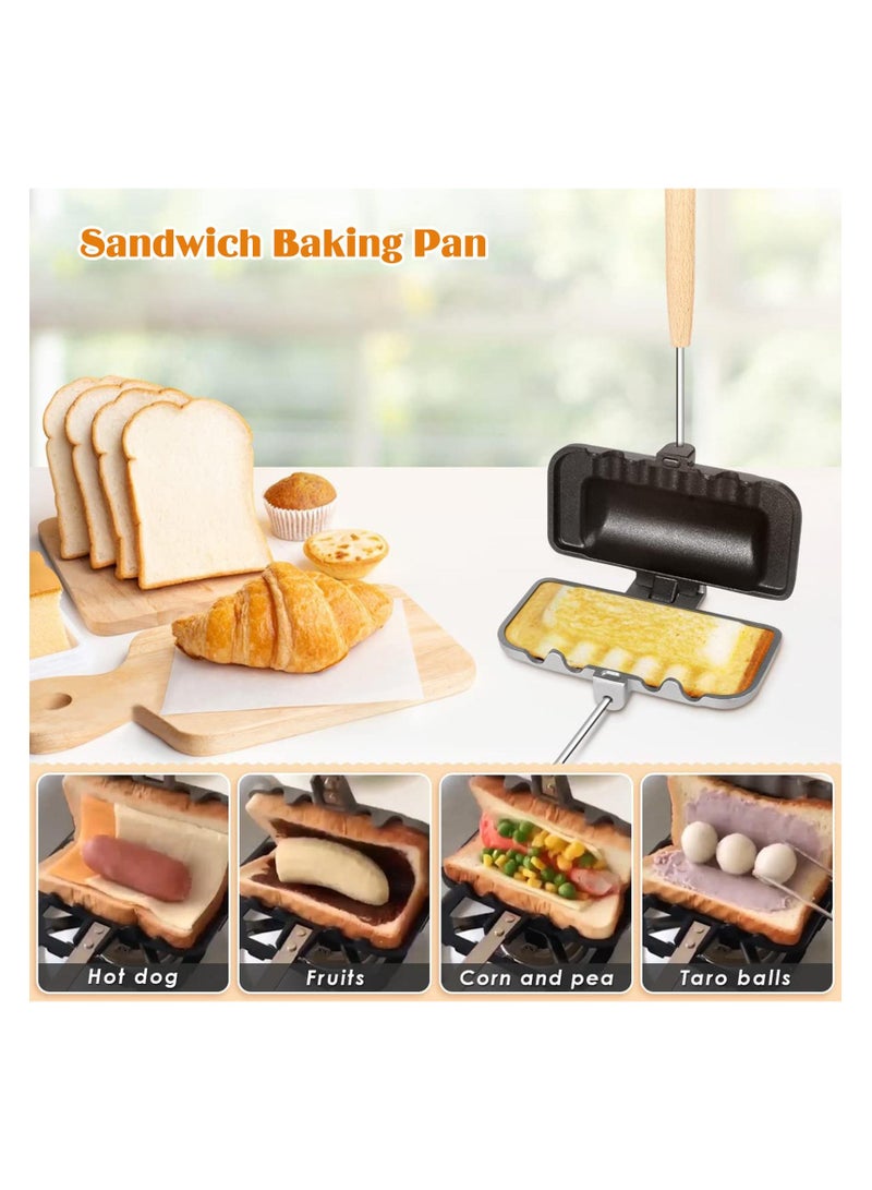 Double-Sided Non-Stick Sandwich Pan - Foldable Grill & Frying Pan for Bread, Toast, Pancake Maker, Breakfast Machine