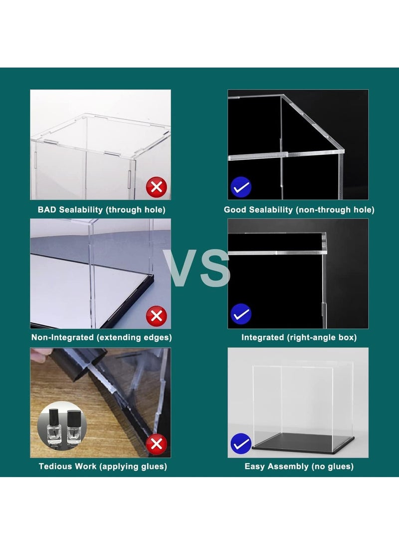 Clear Acrylic Display Case with Matte Black Acrylic Base, Simple Self-Assembly Dust-Proof Showcase, Cube Counter-Tops Box for Collectibles, Home Organization (8x8x8 inch)
