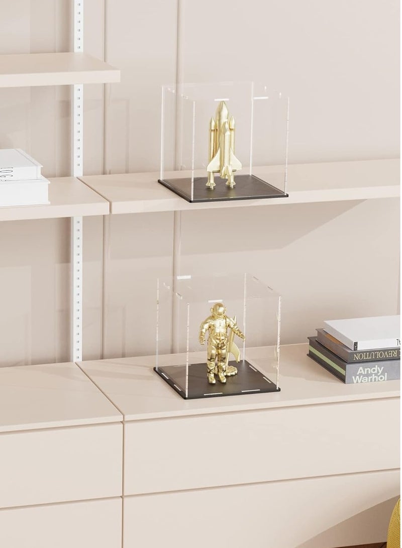 Clear Acrylic Display Case with Matte Black Acrylic Base, Simple Self-Assembly Dust-Proof Showcase, Cube Counter-Tops Box for Collectibles, Home Organization (8x8x8 inch)