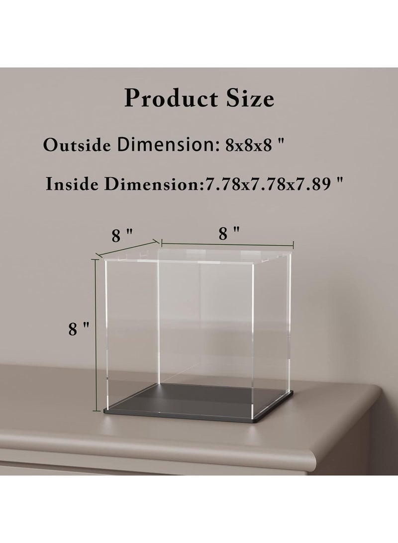 Clear Acrylic Display Case with Matte Black Acrylic Base, Simple Self-Assembly Dust-Proof Showcase, Cube Counter-Tops Box for Collectibles, Home Organization (8x8x8 inch)