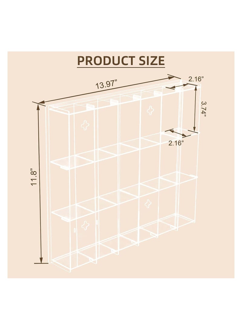 Pack of 2 Acrylic Wall Mounted Display Cabinets with 6 Tiers and 18 Compartments, Clear Showcase Organizer for Mini Stuffed Toys, Cars, Hot Wheels, LOL Dolls, Coins, Stamps and Miniature Figurines