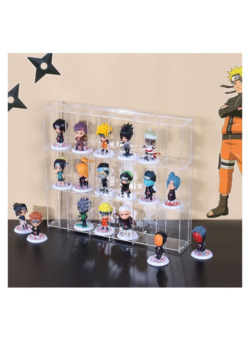 Pack of 2 Acrylic Wall Mounted Display Cabinets with 6 Tiers and 18 Compartments, Clear Showcase Organizer for Mini Stuffed Toys, Cars, Hot Wheels, LOL Dolls, Coins, Stamps and Miniature Figurines