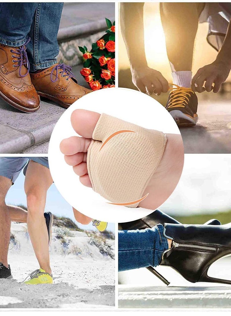 Metatarsal Pads Ball of Foot Cushions for Pain Relief Gel Cushion Metatarsalgia Neuroma Fabric Sleeve Women Men 2 Pairs Black Beige