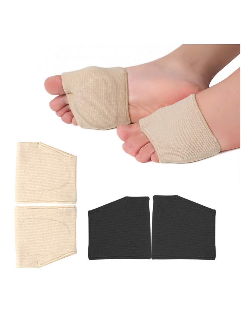 Metatarsal Pads Ball of Foot Cushions for Pain Relief Gel Cushion Metatarsalgia Neuroma Fabric Sleeve Women Men 2 Pairs Black Beige