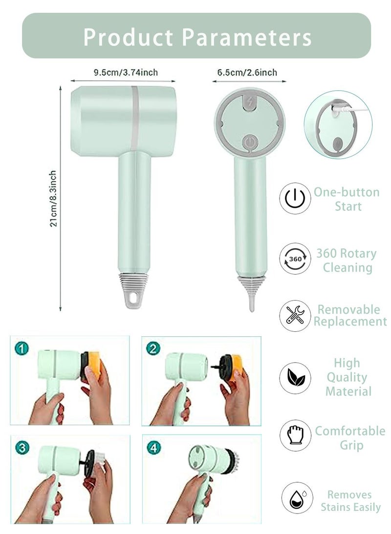 Rechargeable Electric Spin Scrubber, Portable Handheld Cleaning Brush with 6 Replaceable Brush Heads, Cordless Cleaning Brush for Bathroom, Kitchen, Dish, Milk bottle, Tile, Glass