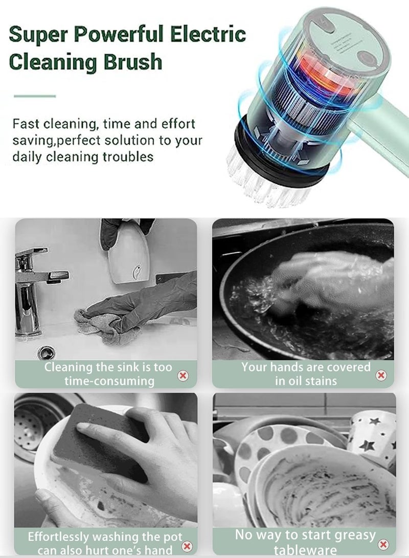 Rechargeable Electric Spin Scrubber, Portable Handheld Cleaning Brush with 6 Replaceable Brush Heads, Cordless Cleaning Brush for Bathroom, Kitchen, Dish, Milk bottle, Tile, Glass