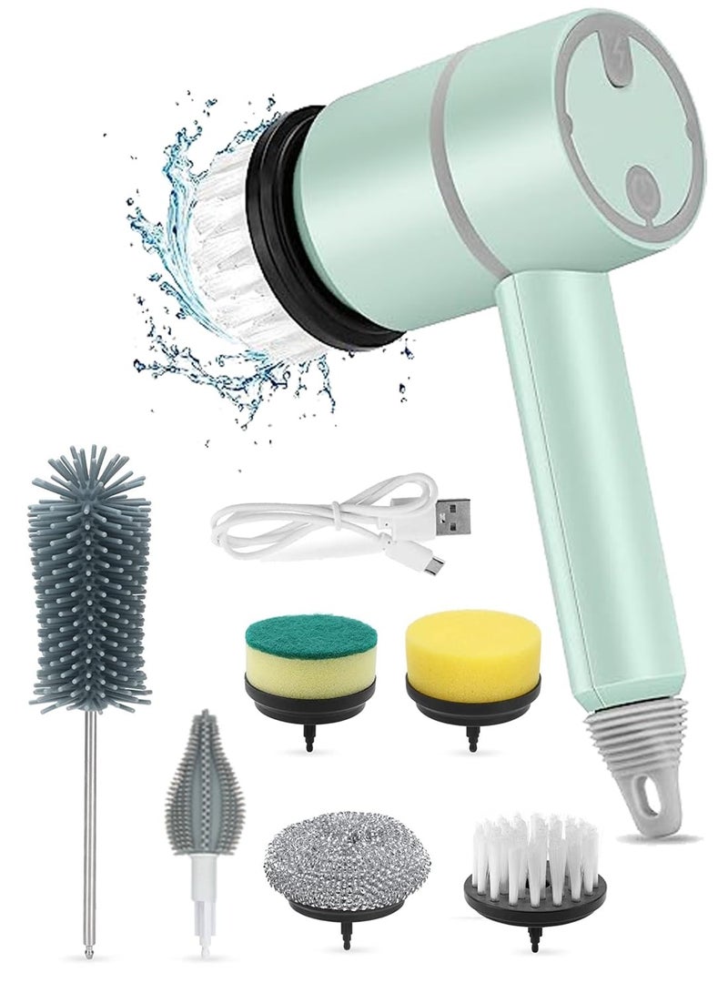 Rechargeable Electric Spin Scrubber, Portable Handheld Cleaning Brush with 6 Replaceable Brush Heads, Cordless Cleaning Brush for Bathroom, Kitchen, Dish, Milk bottle, Tile, Glass