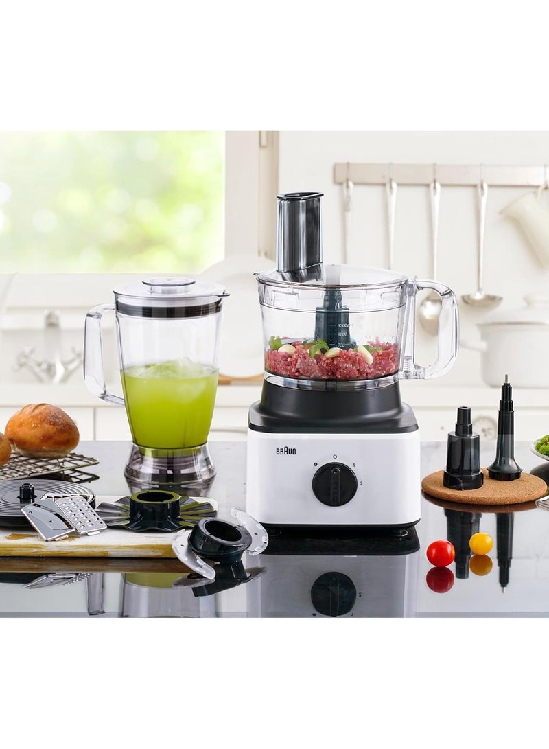 Food Processor 8 in 1, 2 Speeds, Pulse Function, 2.1L Capacity, 1.8L Blender, Slicing and Grating disc, Dough, Ice Crusher Blade, 2.1 L 750 W FP 0132 White