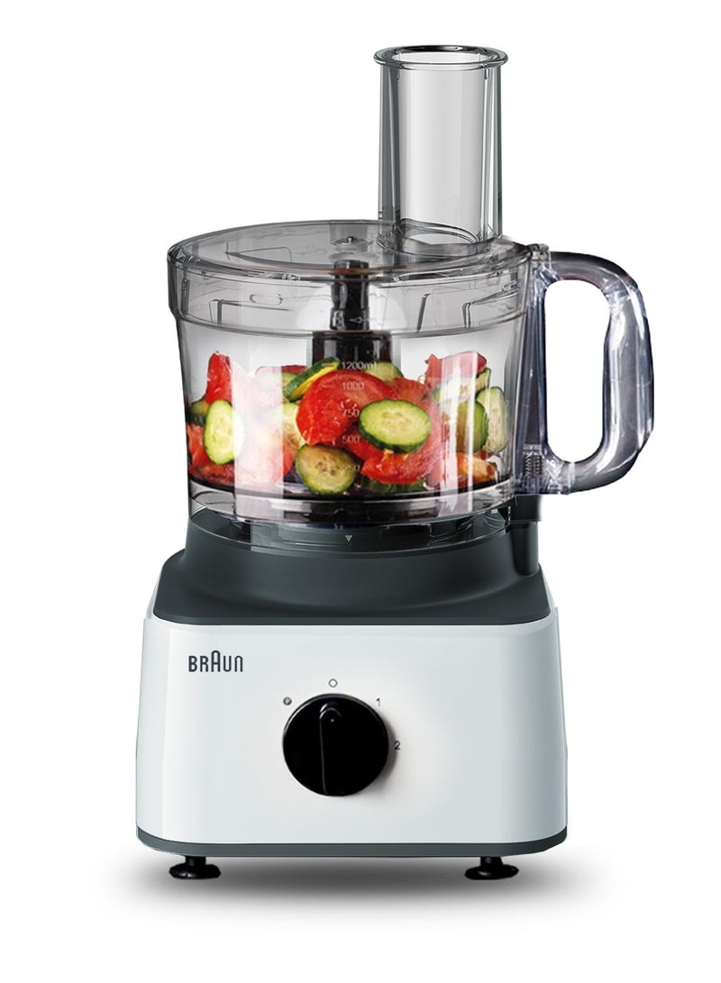 Food Processor 8 in 1, 2 Speeds, Pulse Function, 2.1L Capacity, 1.8L Blender, Slicing and Grating disc, Dough, Ice Crusher Blade, 2.1 L 750 W FP 0132 White