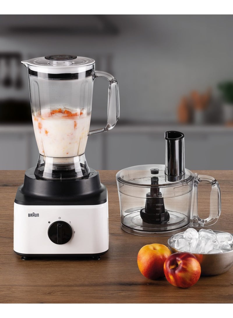 Food Processor 8 in 1, 2 Speeds, Pulse Function, 2.1L Capacity, 1.8L Blender, Slicing and Grating disc, Dough, Ice Crusher Blade, 2.1 L 750 W FP 0132 White