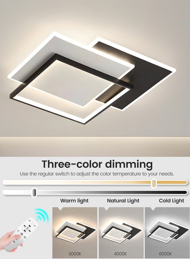 Modern Dimmable LED Ceiling Light Fixtures, Square Flush Mount Black and White Ceiling Light for Living Room, Three Color 72W LED Ceiling Light ,Remote Control