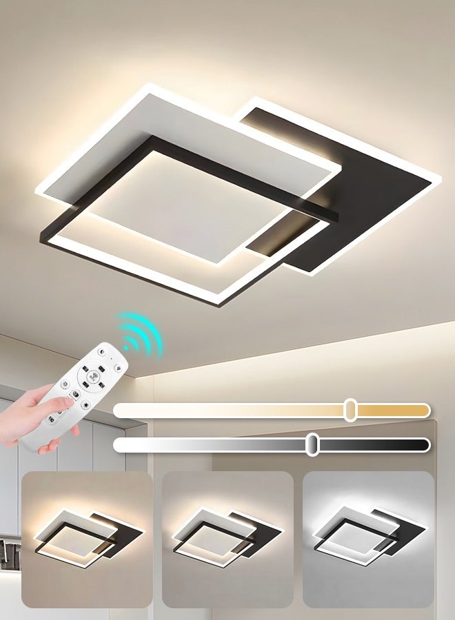 Modern Dimmable LED Ceiling Light Fixtures, Square Flush Mount Black and White Ceiling Light for Living Room, Three Color 72W LED Ceiling Light ,Remote Control