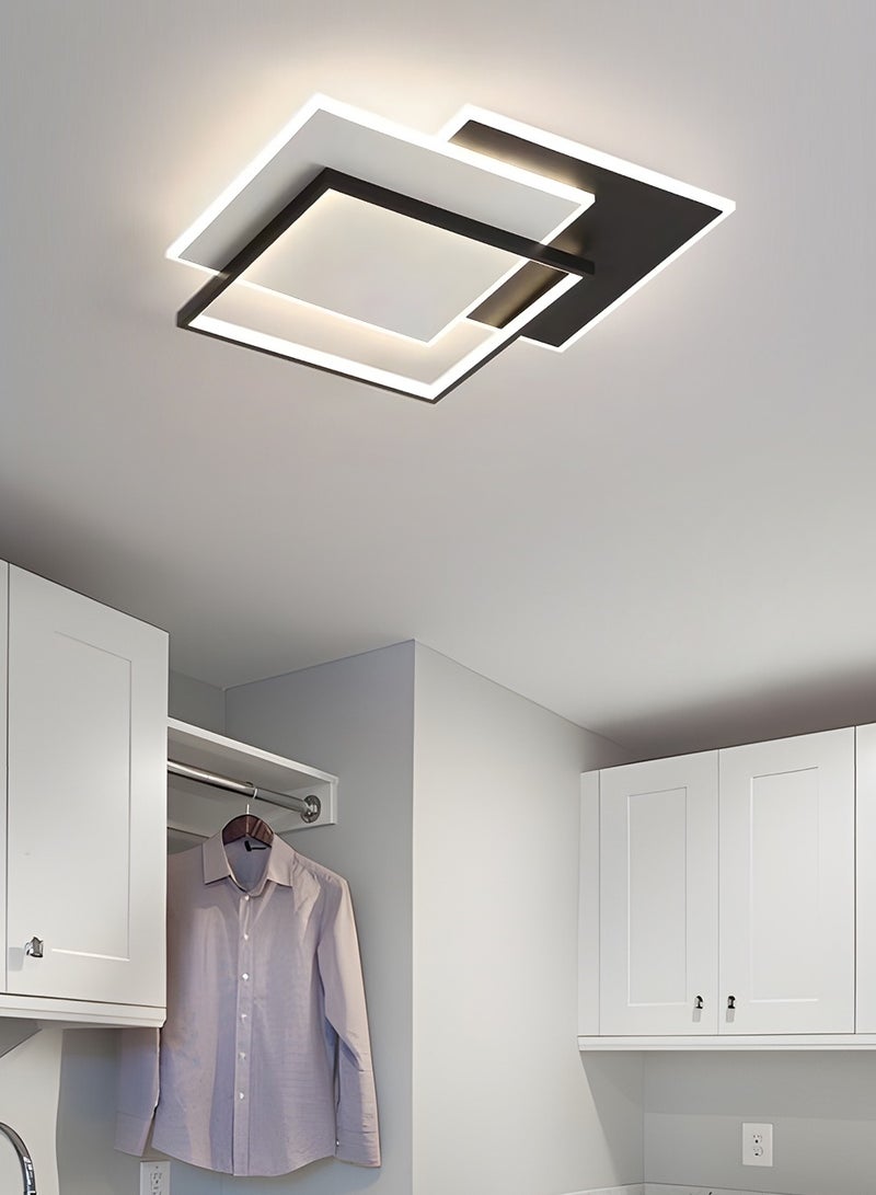Modern Dimmable LED Ceiling Light Fixtures, Square Flush Mount Black and White Ceiling Light for Living Room, Three Color 72W LED Ceiling Light ,Remote Control