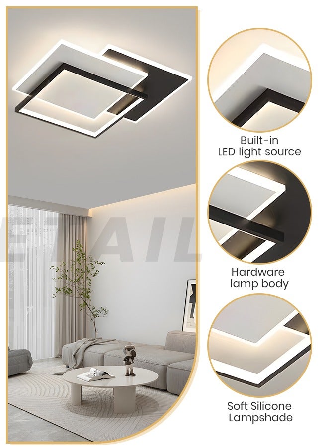 Modern Dimmable LED Ceiling Light Fixtures, Square Flush Mount Black and White Ceiling Light for Living Room, Three Color 72W LED Ceiling Light ,Remote Control