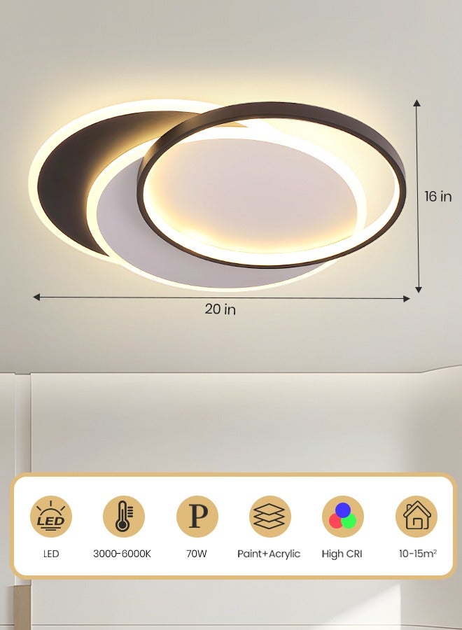 LED Ceiling Light Fixtures - Modern Dimmable Flush Mount Ceiling Light for Living Room, 20x16 Inch Round Shape with Three Color Temperature, 56W 3000K 4000K 6000K - Remote Control