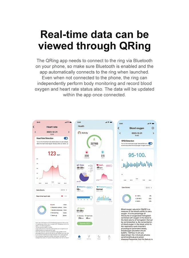 R02 QRing Smart Ring - 24/7 Sleep Monitoring, Heart Rate,  Oxygen Saturation, IP68 Waterproof,Comes with dedicated charging box