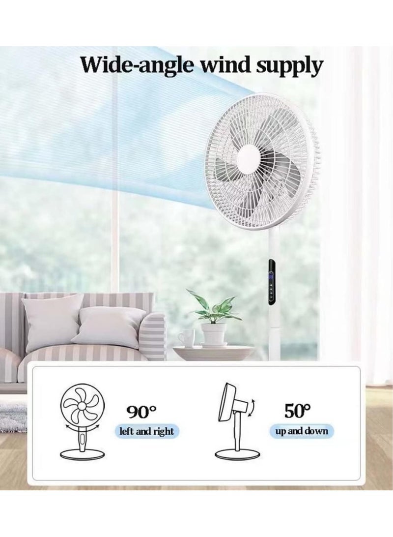 16 Inch Pedestal Fan with Remote Control,5-Blade Oscillating Standing Fan - Adjustable Height,Ultra Quiet,8 Speed,3 Winds Mode,9 Hour Timer,LED Display,90° Pivoting Head Air Circulator Fan (White)